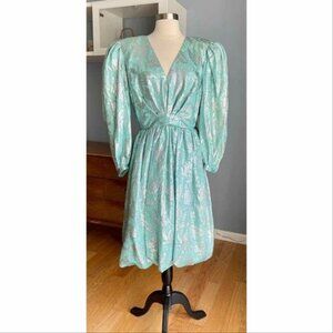 Vtg 80’s Diane Dickinson For Gentillesse Irene Sargent Metallic Brocade Dress